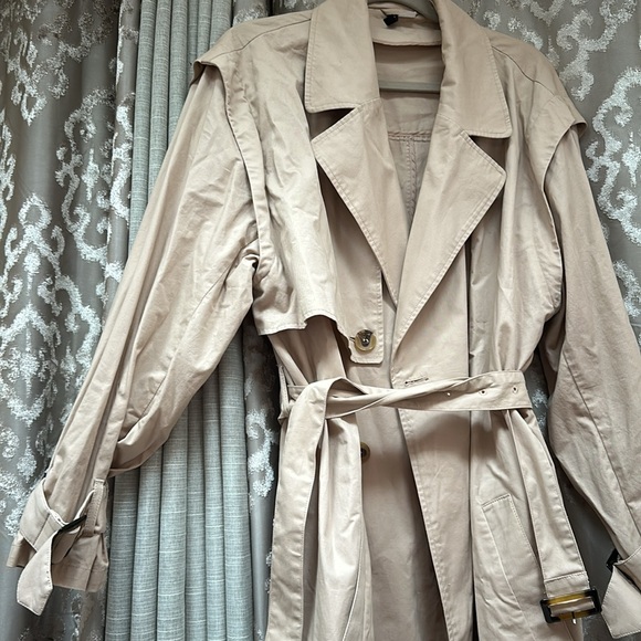 H&M Long Trench Cotton Twill Coat Size Large - Picture 3 of 12